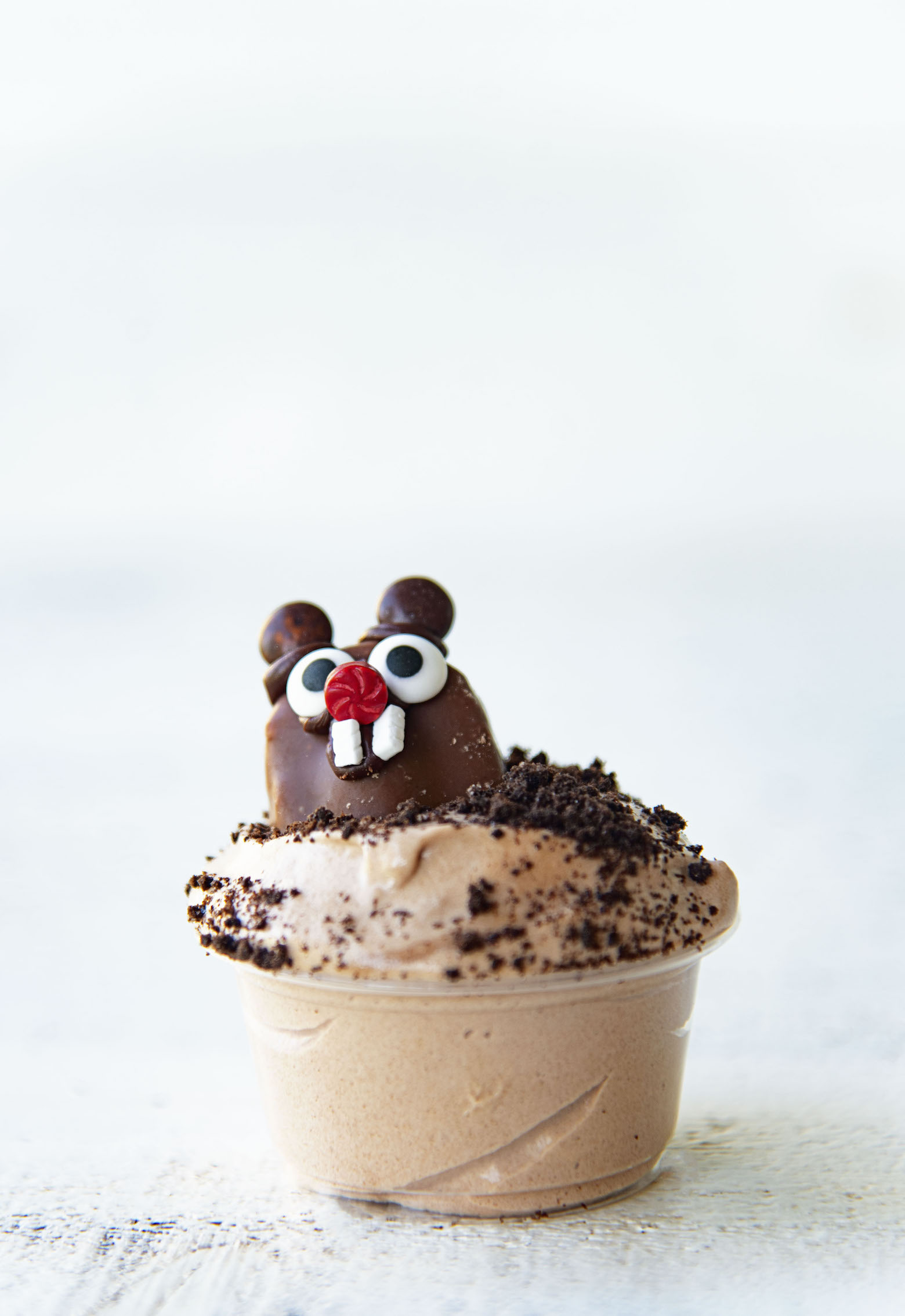 Side view of single Groundhog Day Pudding Shot